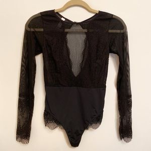 Sheer Long Sleeve Lace Bodysuit